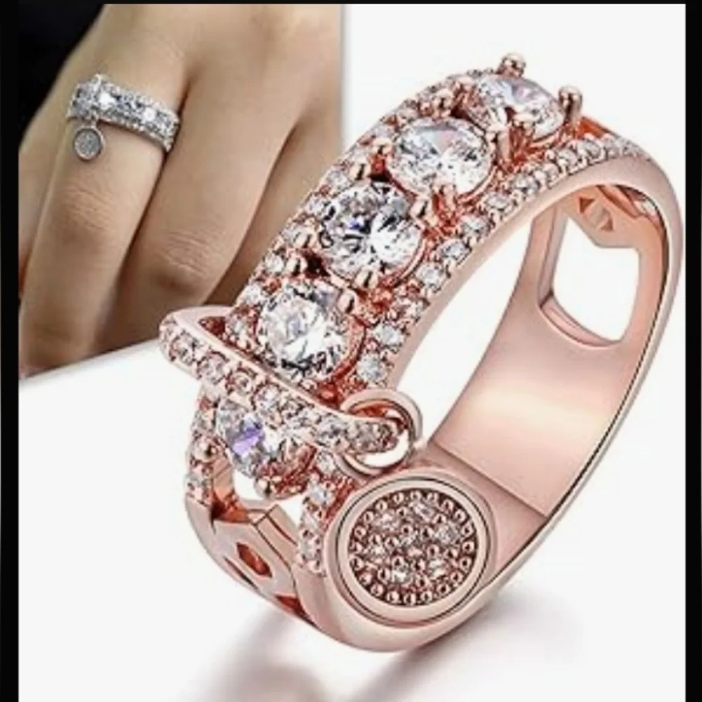 Rose Gold and Diamonds Hanging Disc Pendant Ring